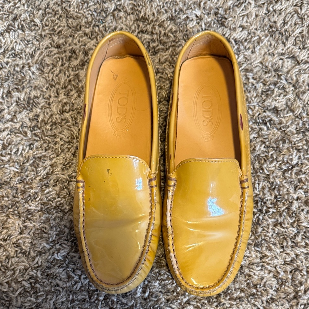 Tod's Mustard Leather Slip-Ons